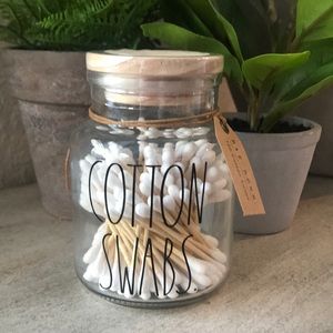 Rae Dunn modern farmhouse glass cotton swab jar